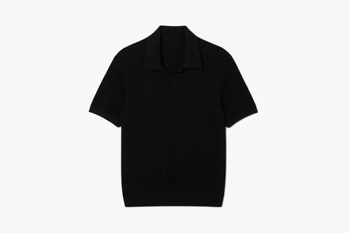 Cotton Blend Open Polo Collar Sweater