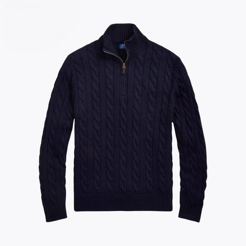 Chunky Cable-Knit Cotton Quarter-Zip Sweater